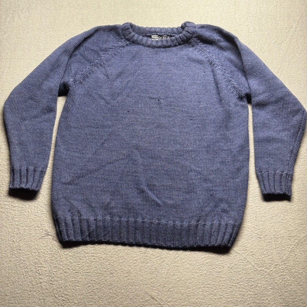 WoolOvers Mens XL Blue 100% British Wool Crew Neck Sweater Machine Washable Knit